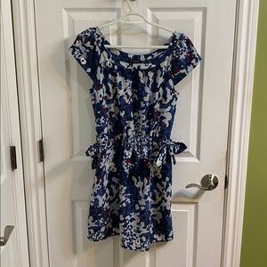 Banana Republic Short Summer Dress Sz 6 Blue Floral Pattern Side Ties Cap Sleeve